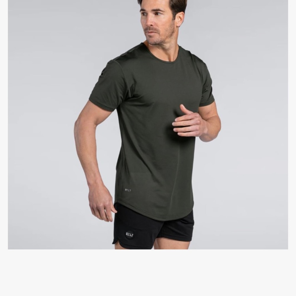 BYLT Premium Basics Green Performance Drop Cut Short Sleeve Tee Size M Crew Neck